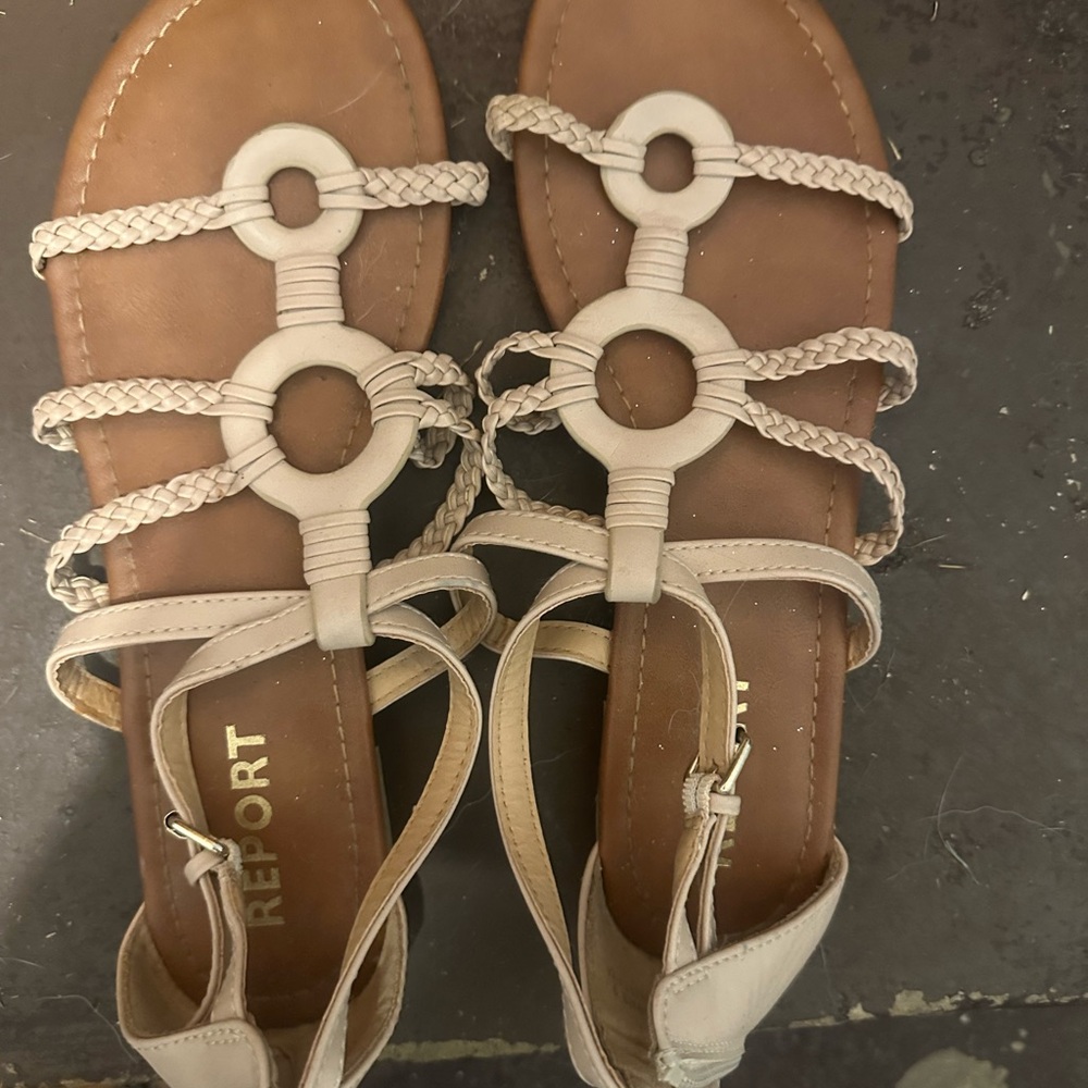 Report Cream Braided Sandals with Circular Details